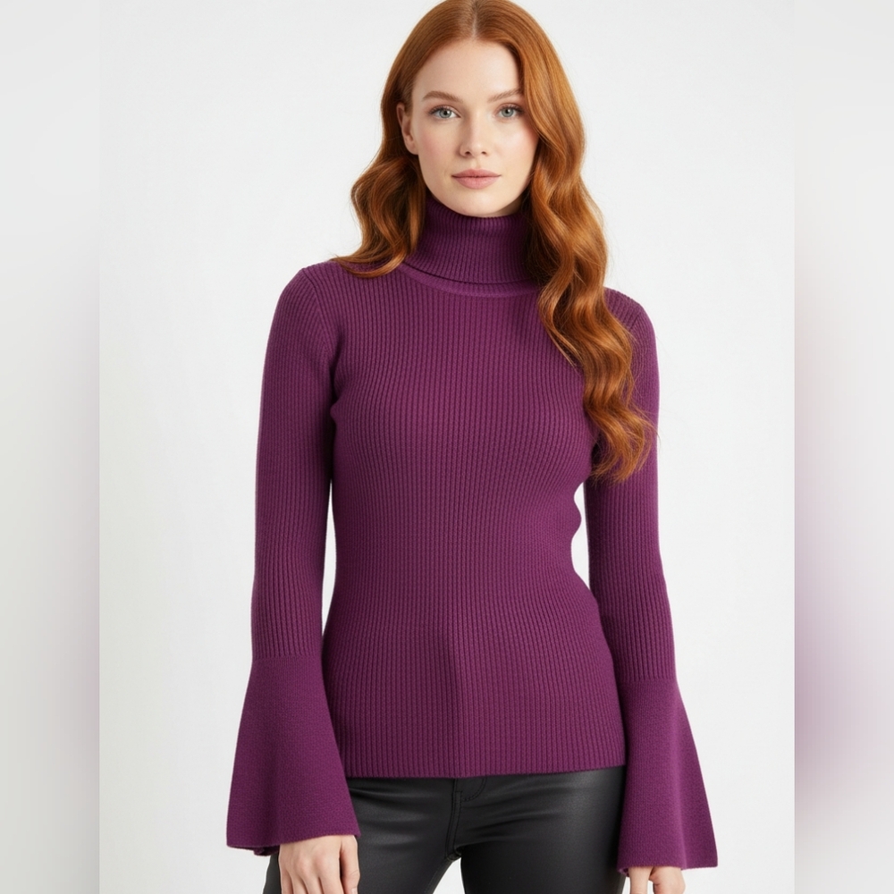 Stella McCartney Purple Ribbed Bell Sleeve Turtleneck Sweater EU 36/ US Small